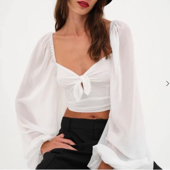 For Love And Lemons Tops - For Love and Lemons Trisha Balloon Sleeve Sheer Chiffon Corset Crop Top